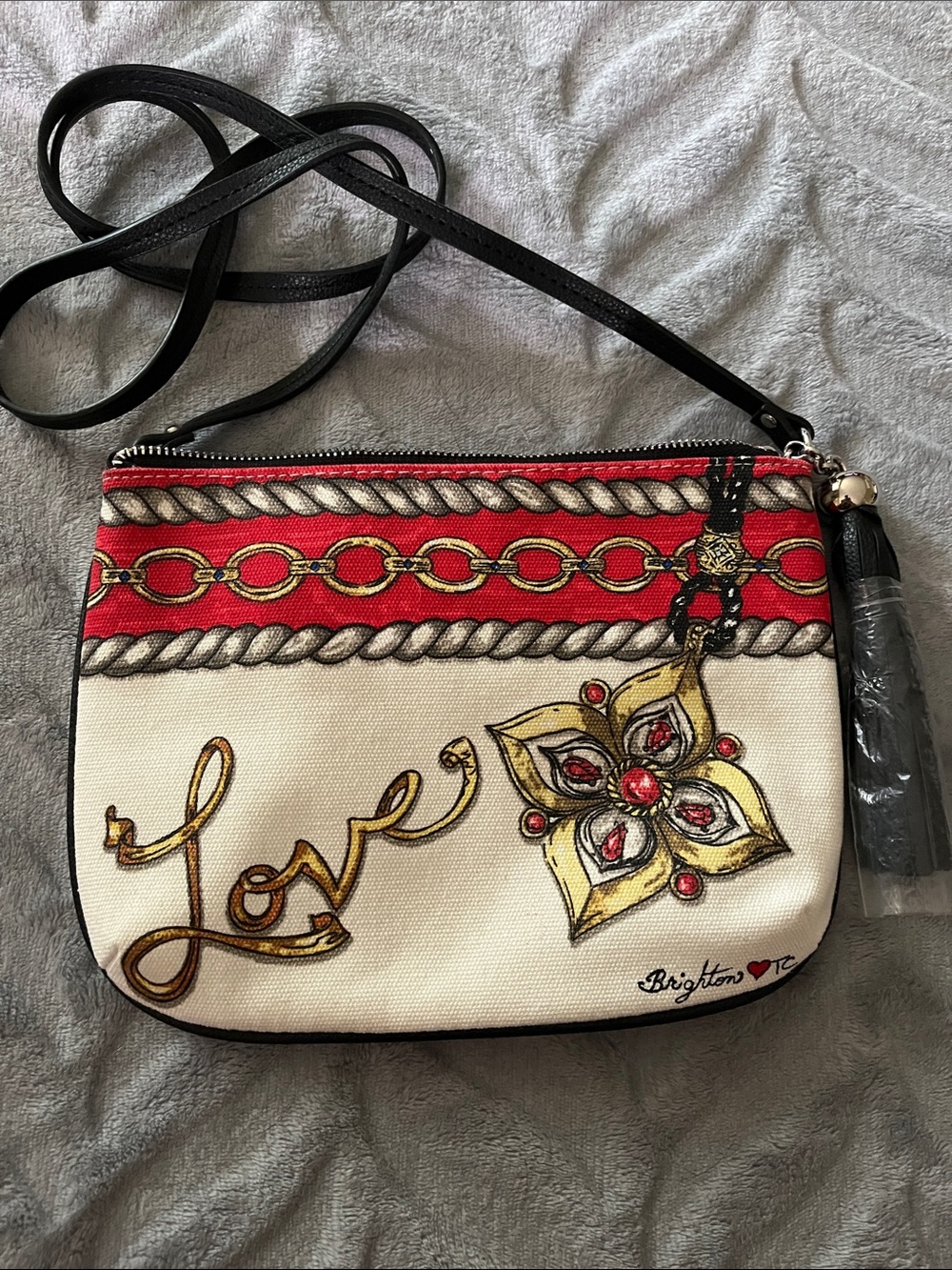 Brighton Love Red, Cream and Black 'Love' Crossbody Bag